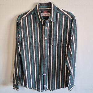 Levi's Black, Teal & White Vertical Stripe Button-Down Shirt
